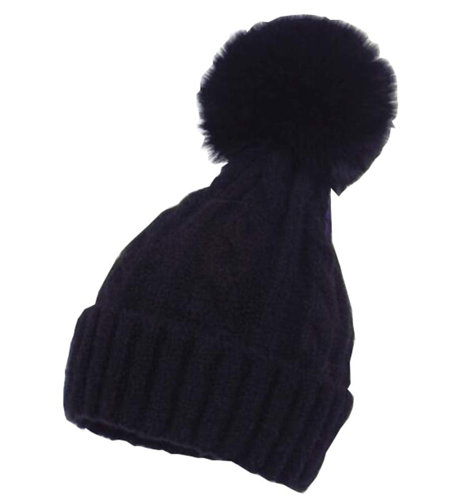 Kids Winter Ear Protect Knitting Hat Toddler Pom Pom Hat; Black Doba Default